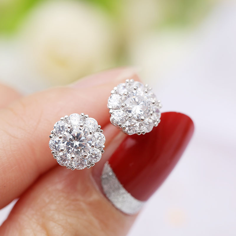 s925 Silver Needle Douyin women's Zircon geometric earrings with rotating stud earrings detail image 6