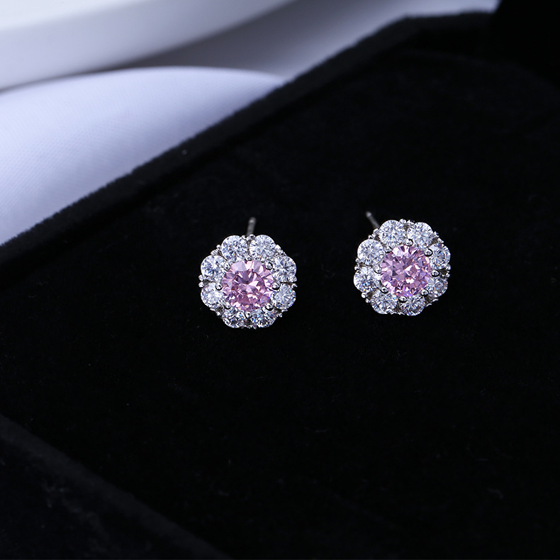 s925 Silver Needle Douyin women's Zircon geometric earrings with rotating stud earrings Specification image