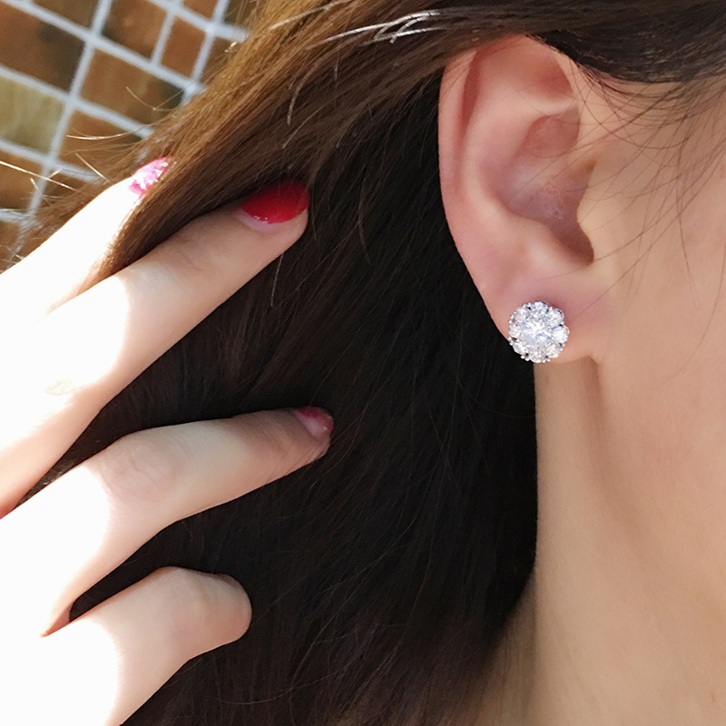 s925 Silver Needle Douyin women's Zircon geometric earrings with rotating stud earrings details Picture