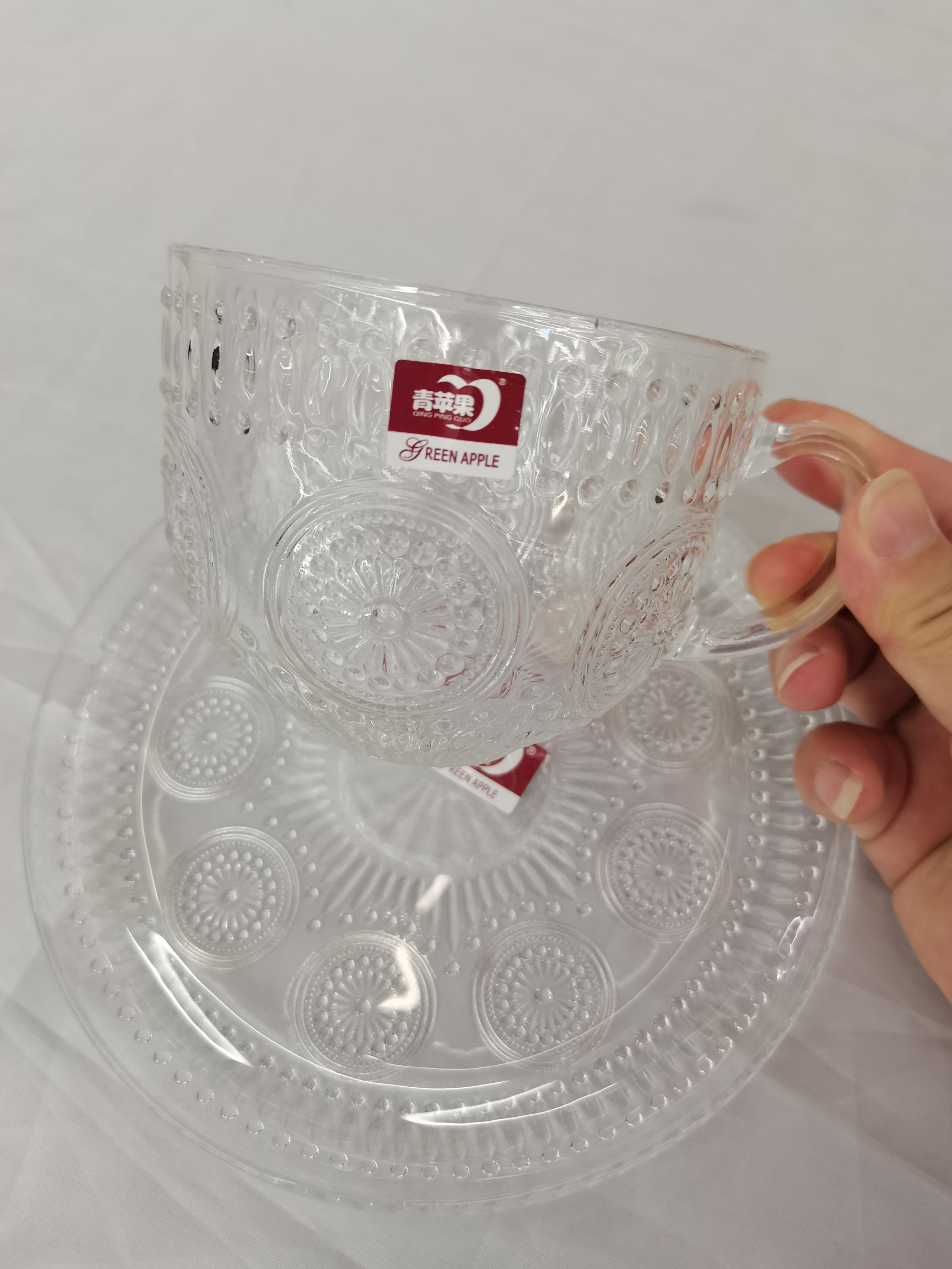 ins北欧无铅玻璃杯茶杯水杯欧式咖啡牛奶杯带把手大容量燕麦杯碟套装详情图2