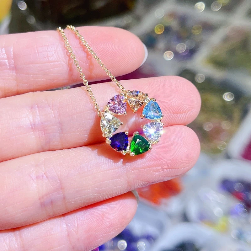 Rainbow Pendant Series AAA Zircon crystal inlaid from the original factory, simple yet elegant gold-plated colored zirconium detail image 2