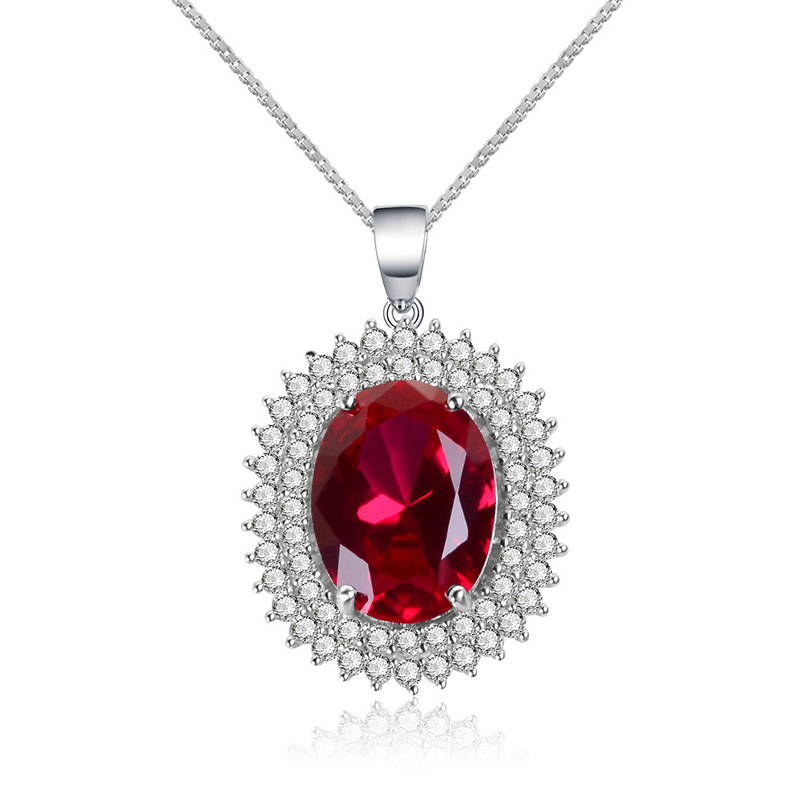 The European and American micro-inlaid pigeon blood gemstone necklace, collarbone chain and red corundum garnet pendant are exaggerated detail image 3