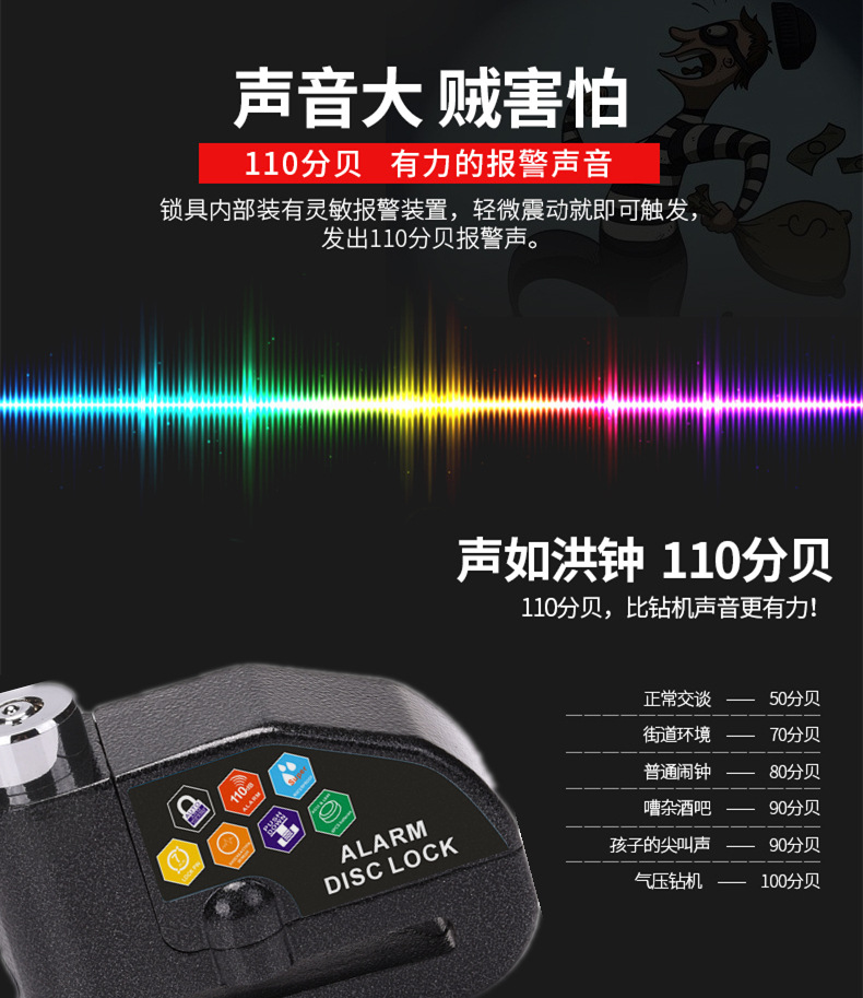 Bicycle lock, mountain bike alarm lock, anti-theft electric bike, motorcycle lock/disc brake alarm lock detail image 5