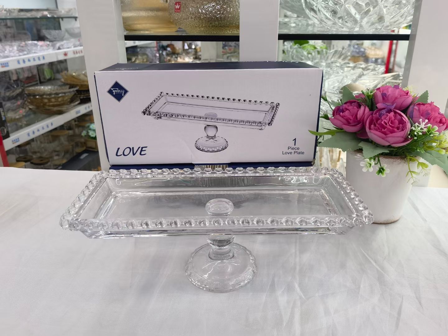 PE-1335XX  INS韩风欧式透明玻璃爱心边家居糕点水果盘高脚高足展示托盘摆件详情图4