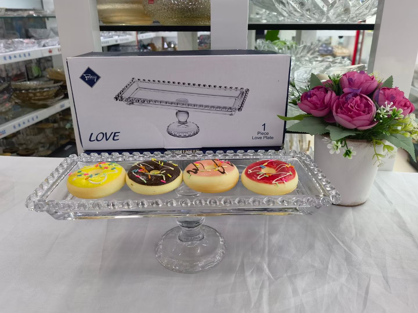 PE-1335XX  INS韩风欧式透明玻璃爱心边家居糕点水果盘高脚高足展示托盘摆件