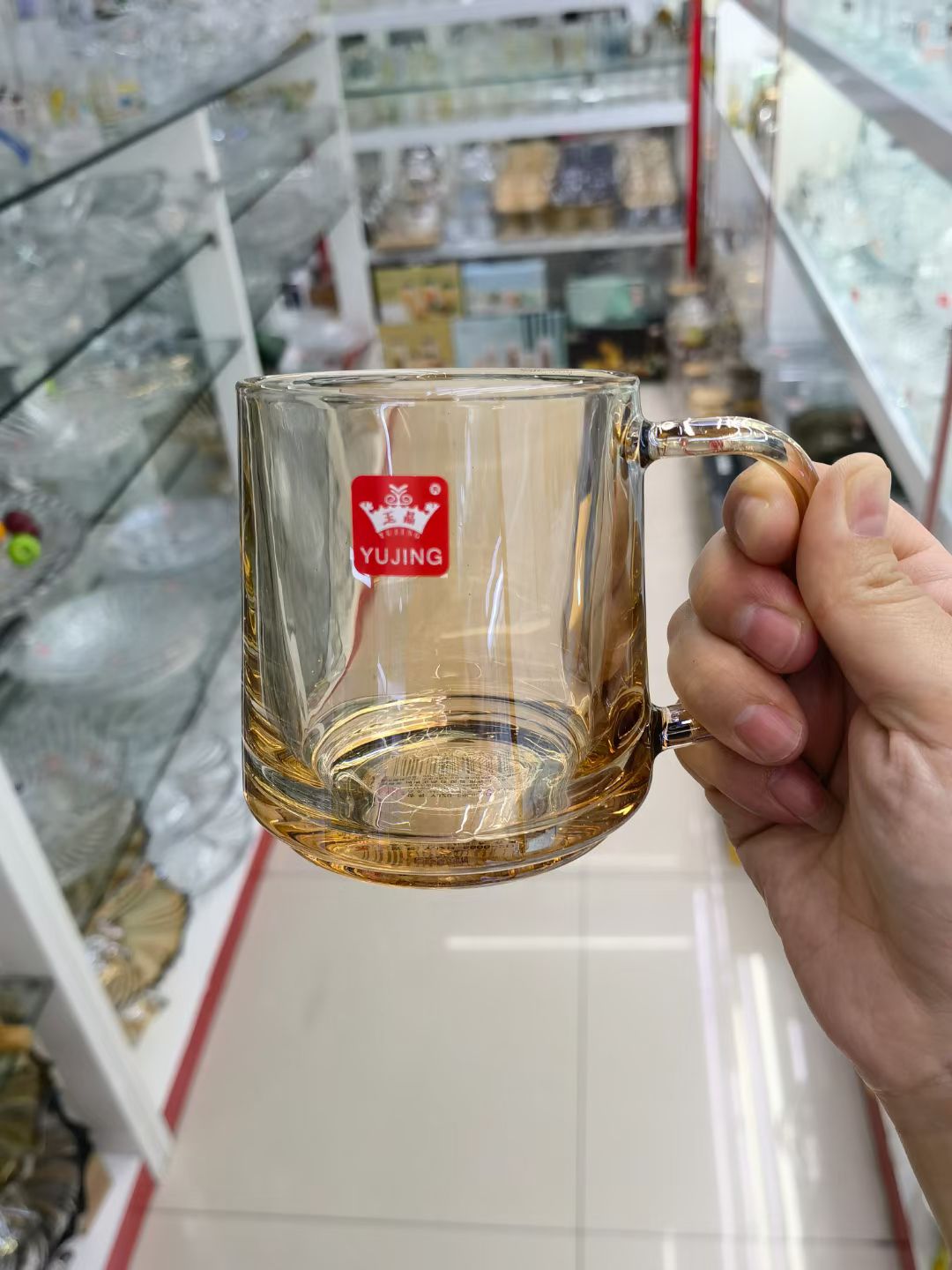 玉晶5808-2D电镀琥珀色马克杯带把手茶杯水杯咖啡杯广口详情图6