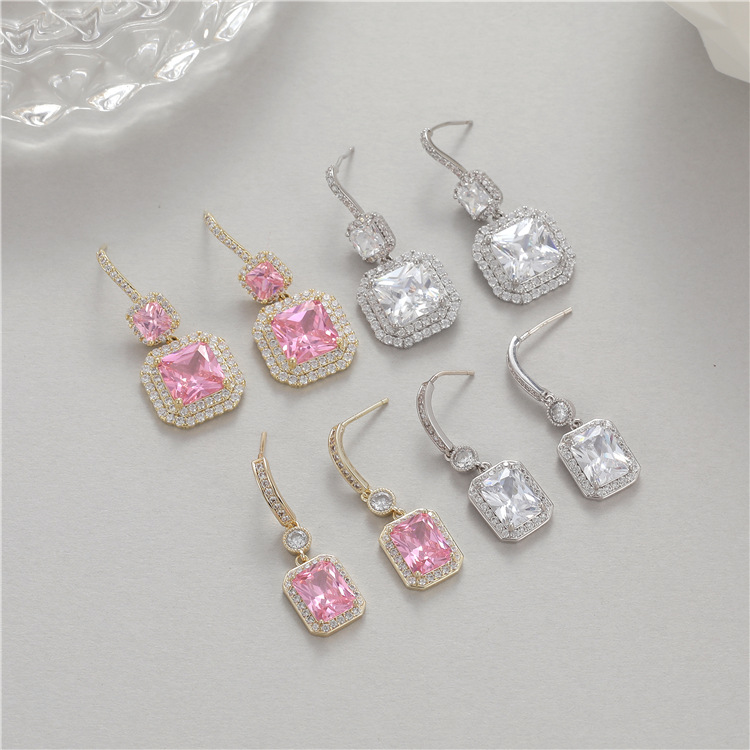 diy jewelry accessories, light luxury high-end earrings, 925 silver needle, super ethereal and super dazzling square earrings, zircon jewelry earrings Specification image