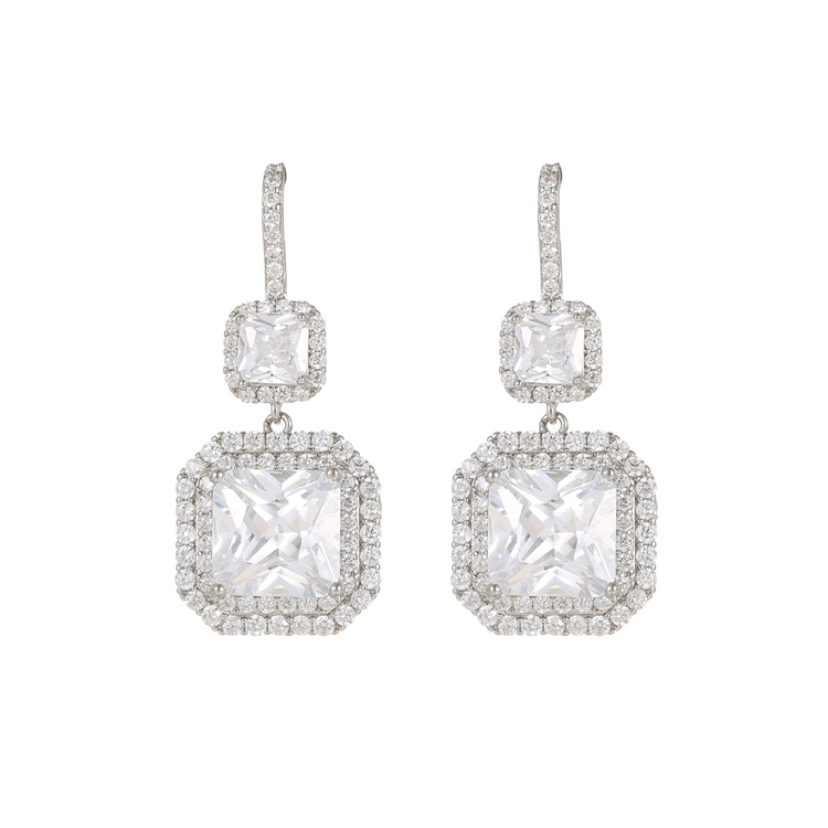 diy jewelry accessories, light luxury high-end earrings, 925 silver needle, super ethereal and super dazzling square earrings, zircon jewelry earrings detail image 4