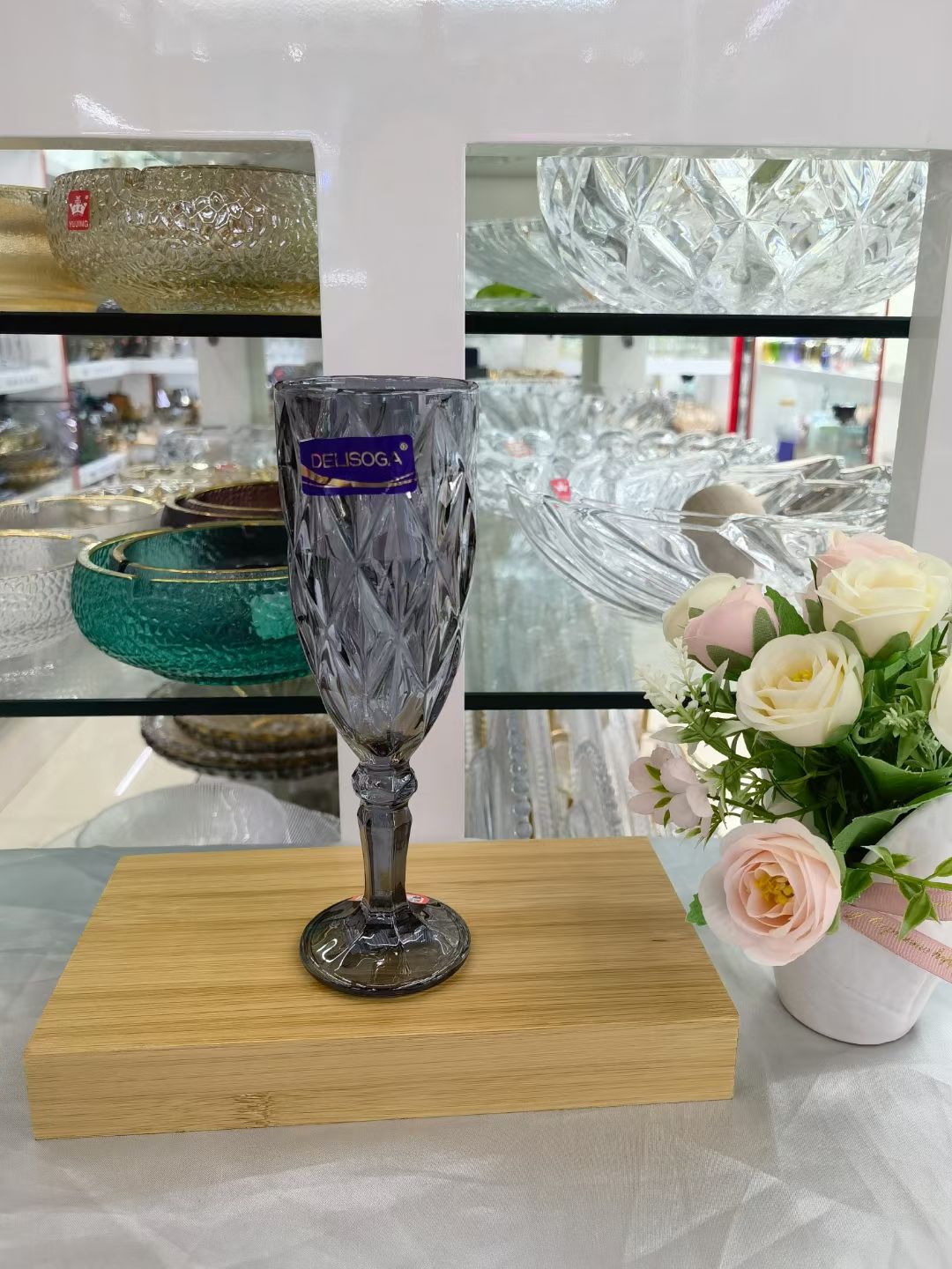 DSKB150AHS,BHS  网红ins新款高脚玻璃杯浮雕水杯奶昔杯果汁杯冷饮杯咖啡杯 香槟杯详情图3