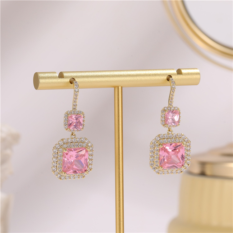 diy jewelry accessories, light luxury high-end earrings, 925 silver needle, super ethereal and super dazzling square earrings, zircon jewelry earrings detail image 8