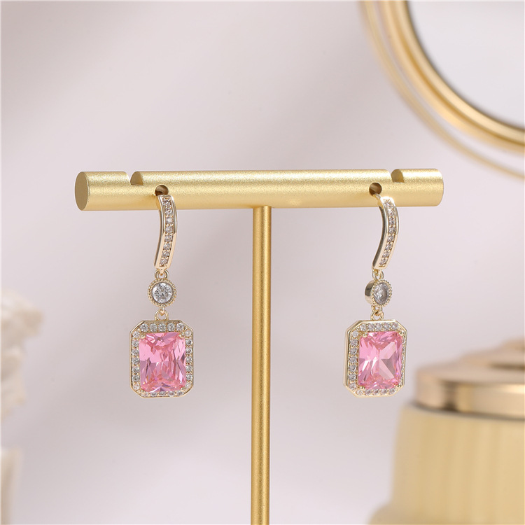 diy jewelry accessories, light luxury high-end earrings, 925 silver needle, super ethereal and super dazzling square earrings, zircon jewelry earrings detail image 6