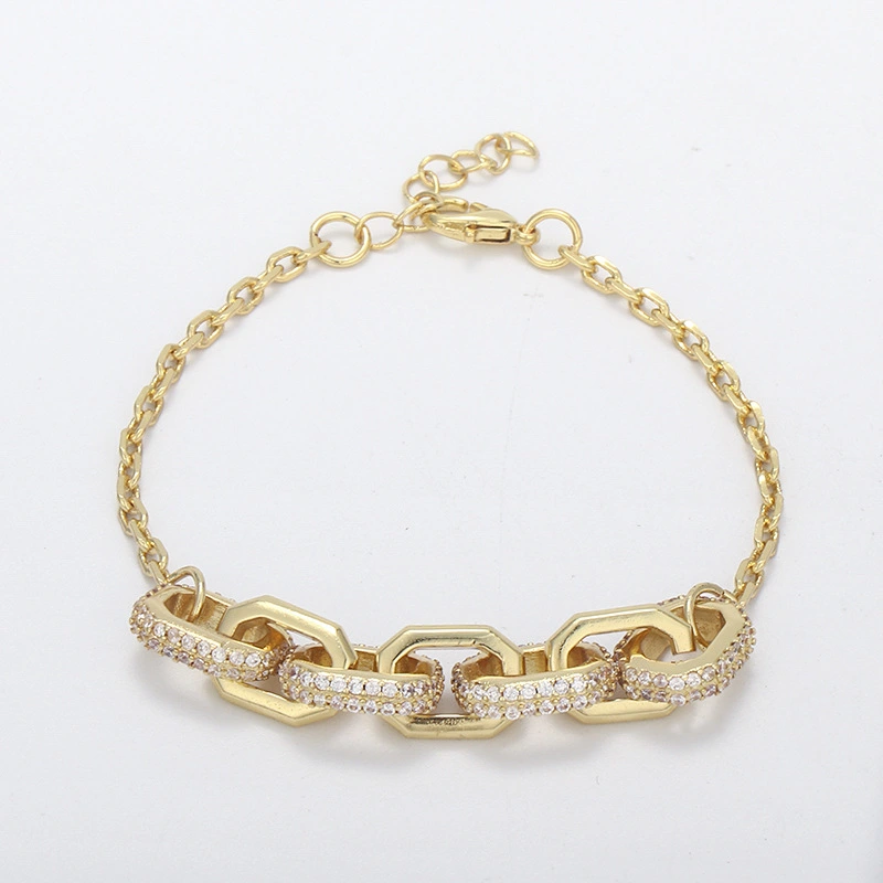 Cross-border geometric 8-shaped chain bracelet, personalized and fashionable hip-hop style, suitable for both men and women, golden full diamond bracelet detail image 7