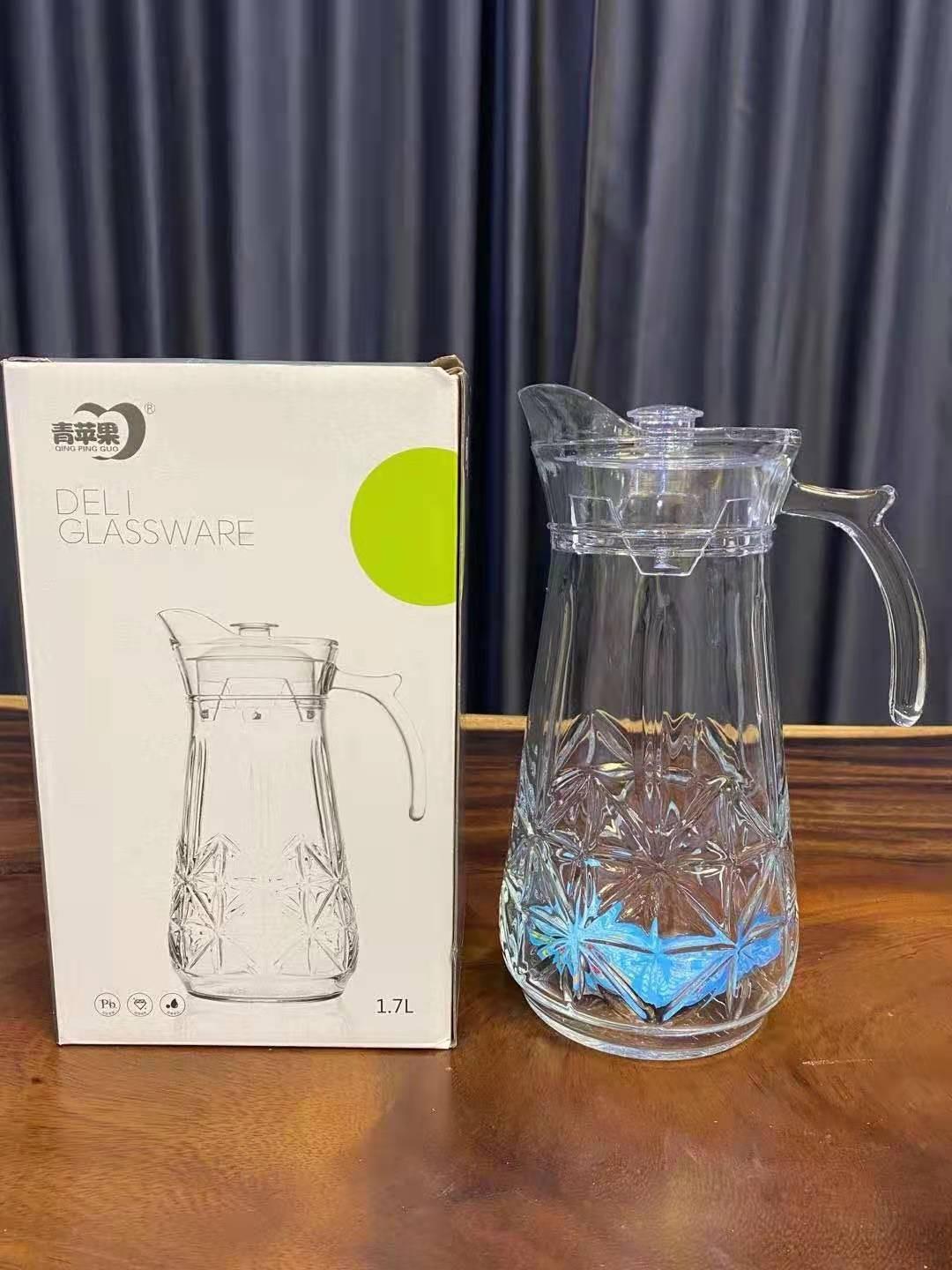 YJZH-35    青苹果玻璃冷水壶 带盖扎壶玉米果汁壶啤酒壶西餐厅续水壶饮料壶