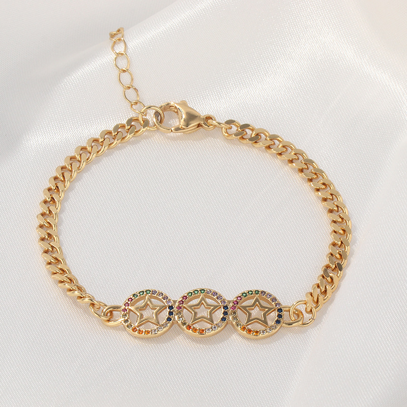 European and American cross-border copper gold-plated micro-inlaid colored zircon star and moon heart smiling face bracelet, Cuban bracelet for women Application Scenario