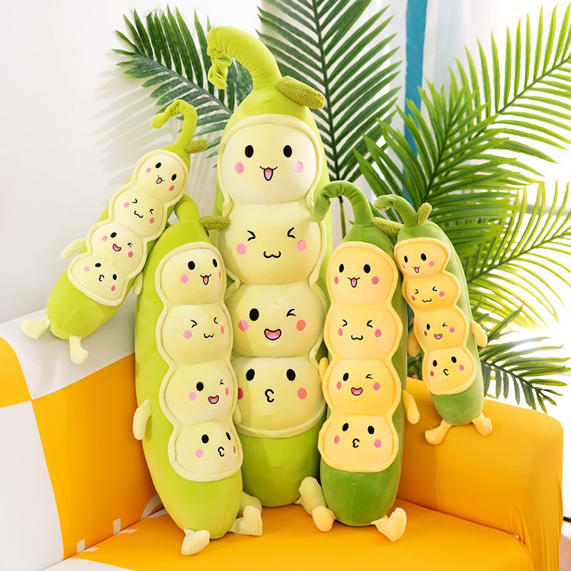 No. 1 Pea Cartoon, pea plush toy, long throw pillow, creative pea pod doll, gift for girls sleeping on the bed details Picture