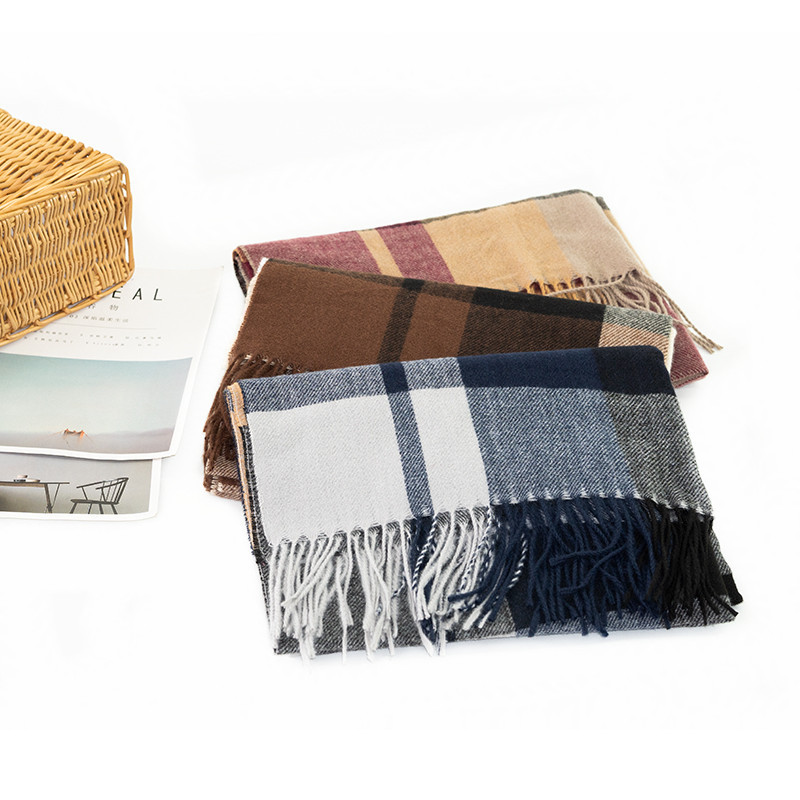 Japan And South Korea Fashion Autumn Winter 2022 New Classic Plaid Scarf Imitation Cashmere Scarf Shawl Warm And Thick Multi-Purpose Scarf details Picture