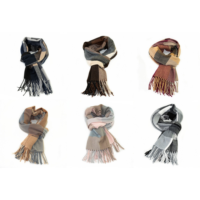 Japan And South Korea Fashion Autumn Winter 2022 New Classic Plaid Scarf Imitation Cashmere Scarf Shawl Warm And Thick Multi-Purpose Scarf undefined