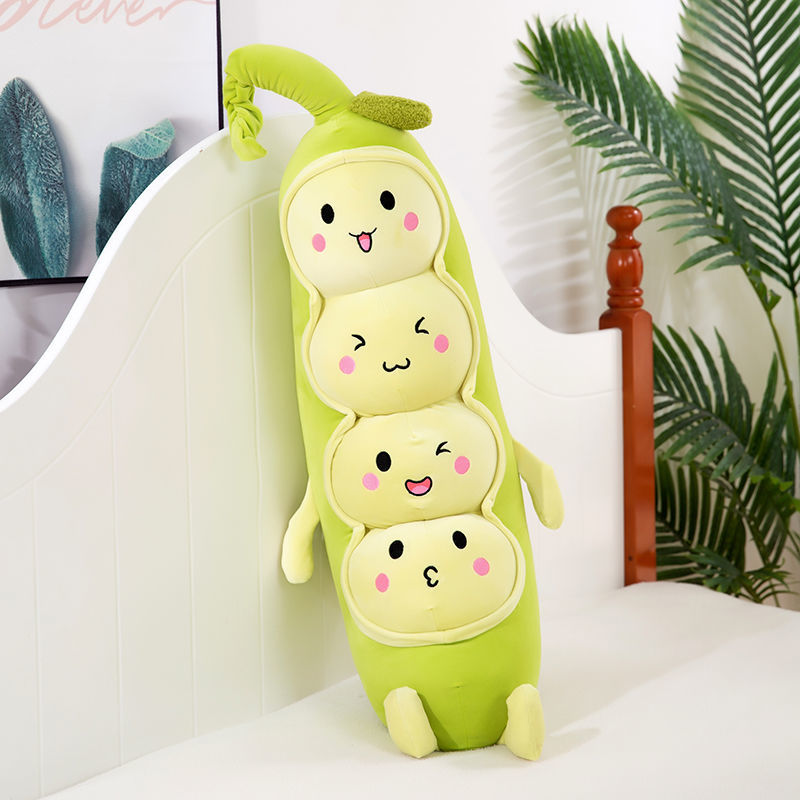 No. 1 Pea Cartoon, pea plush toy, long throw pillow, creative pea pod doll, gift for girls sleeping on the bed Application Scenario