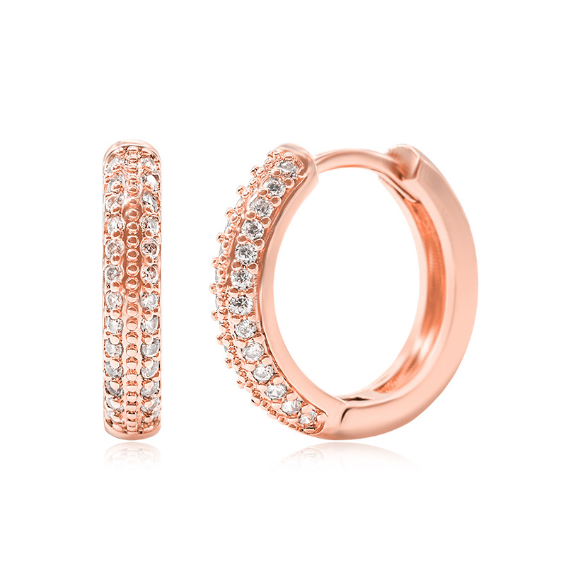 Cross-border jewelry, noble ins style, gold-plated jewelry, diamond-encrusted ear buckles, circle earrings, and elegant zircon earrings detail image 4