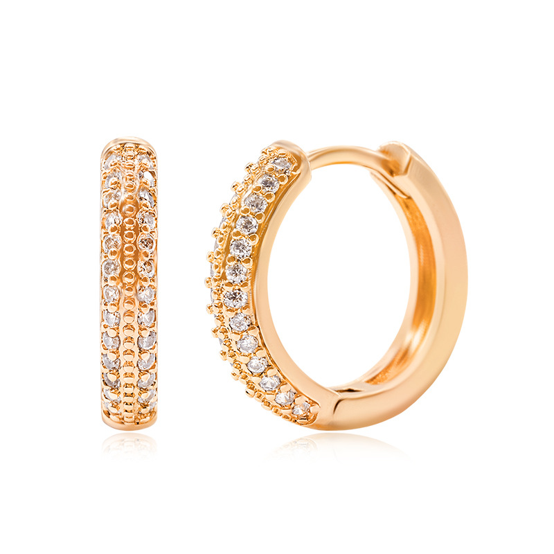 Cross-border jewelry, noble ins style, gold-plated jewelry, diamond-encrusted ear buckles, circle earrings, and elegant zircon earrings detail image 5