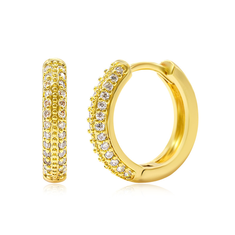 Cross-border jewelry, noble ins style, gold-plated jewelry, diamond-encrusted ear buckles, circle earrings, and elegant zircon earrings detail image 3