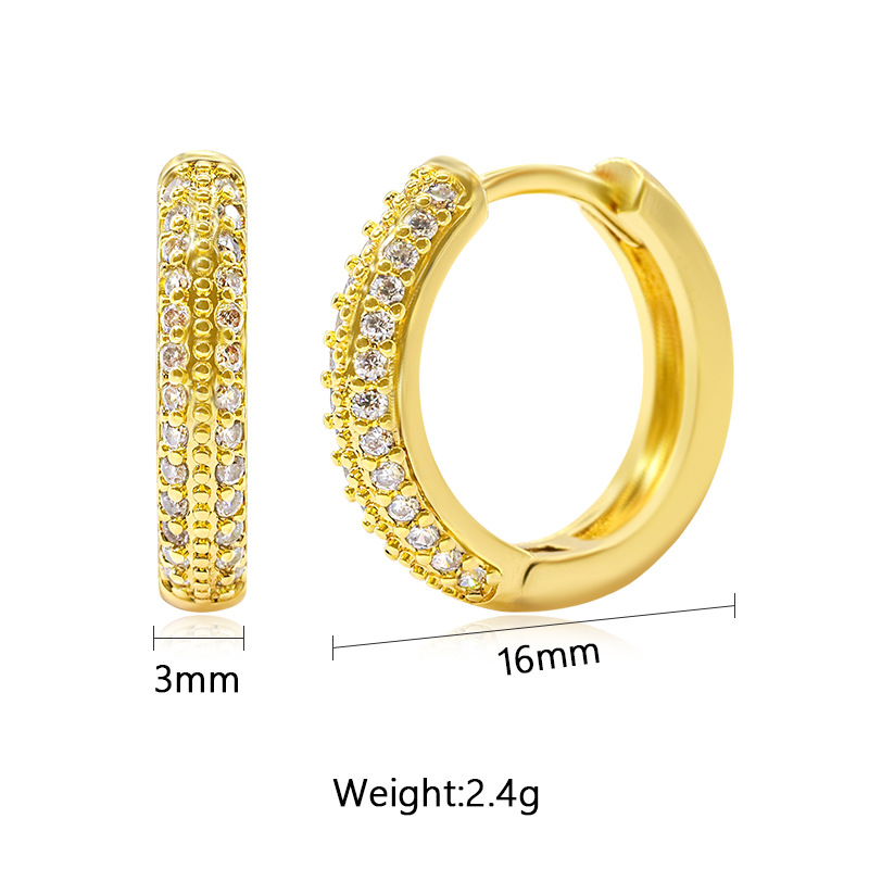 Cross-border jewelry, noble ins style, gold-plated jewelry, diamond-encrusted ear buckles, circle earrings, and elegant zircon earrings detail image 2