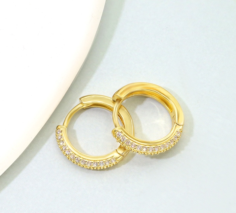 Cross-border jewelry, noble ins style, gold-plated jewelry, diamond-encrusted ear buckles, circle earrings, and elegant zircon earrings detail image 7