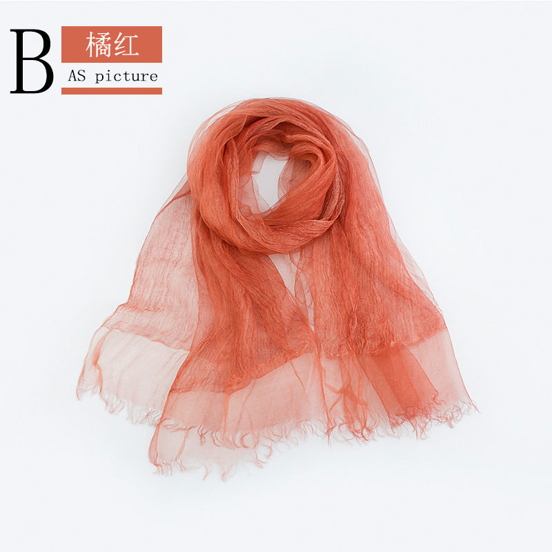 Spring/Summer Thin Silk Scarf Retro Fold Solid Color Silk Scarf Soft Breathable Double Decorative Cape undefined