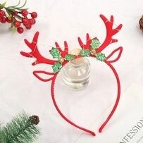 圣诞装饰发光头箍头扣绒鹿角头扣节日演出派对装扮道具儿童绿叶