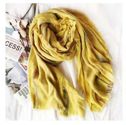 Japanese Literary Style Cotton And Linen Scarf Spring And Autumn Double Colored Striped Fringe Scarf Easy To Wear Women's Shawls Specification drawing