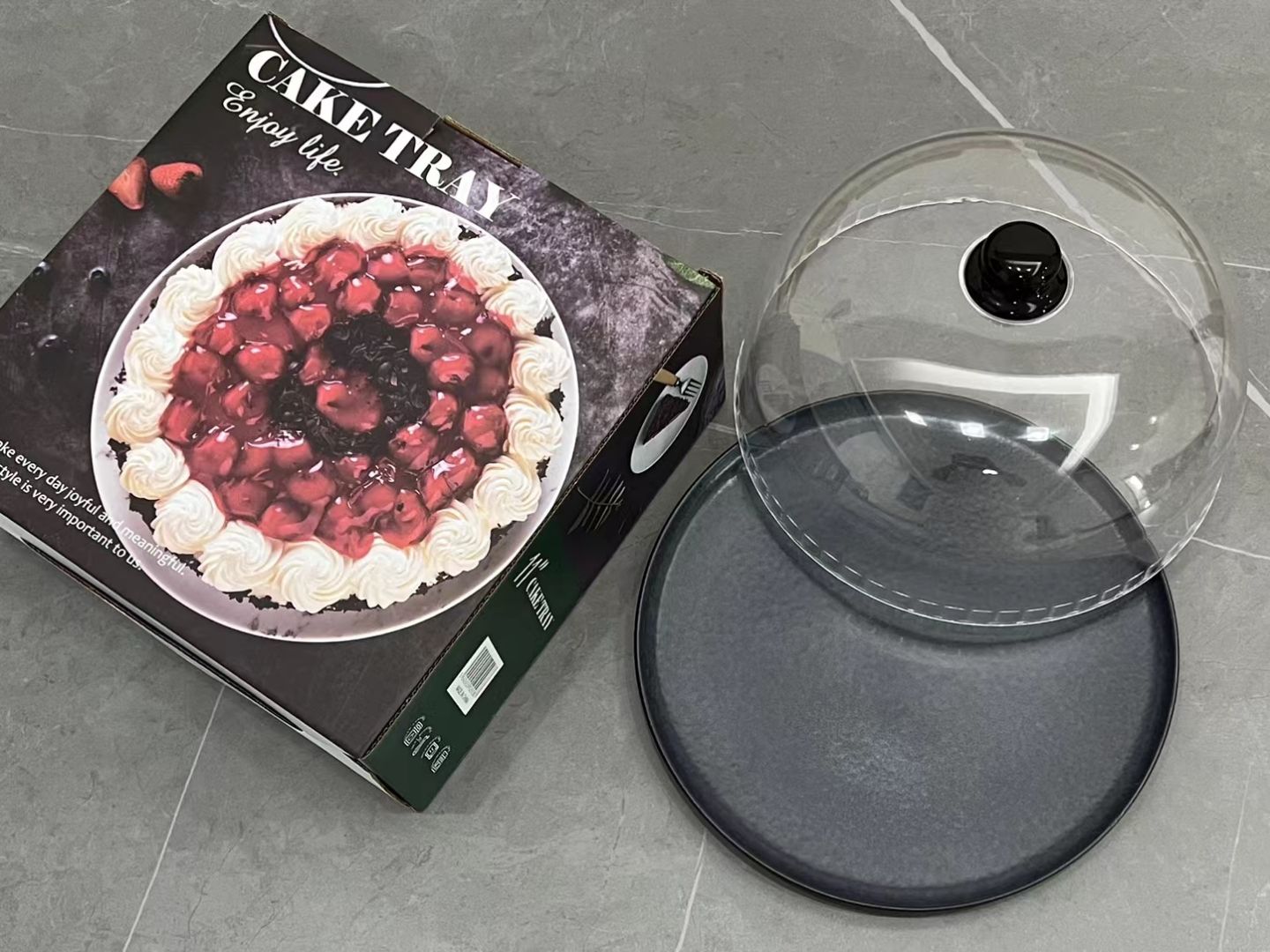 方圆陶瓷黑色陶瓷带盖蛋糕盘黑色牛排西餐盘披萨盘FY68598885