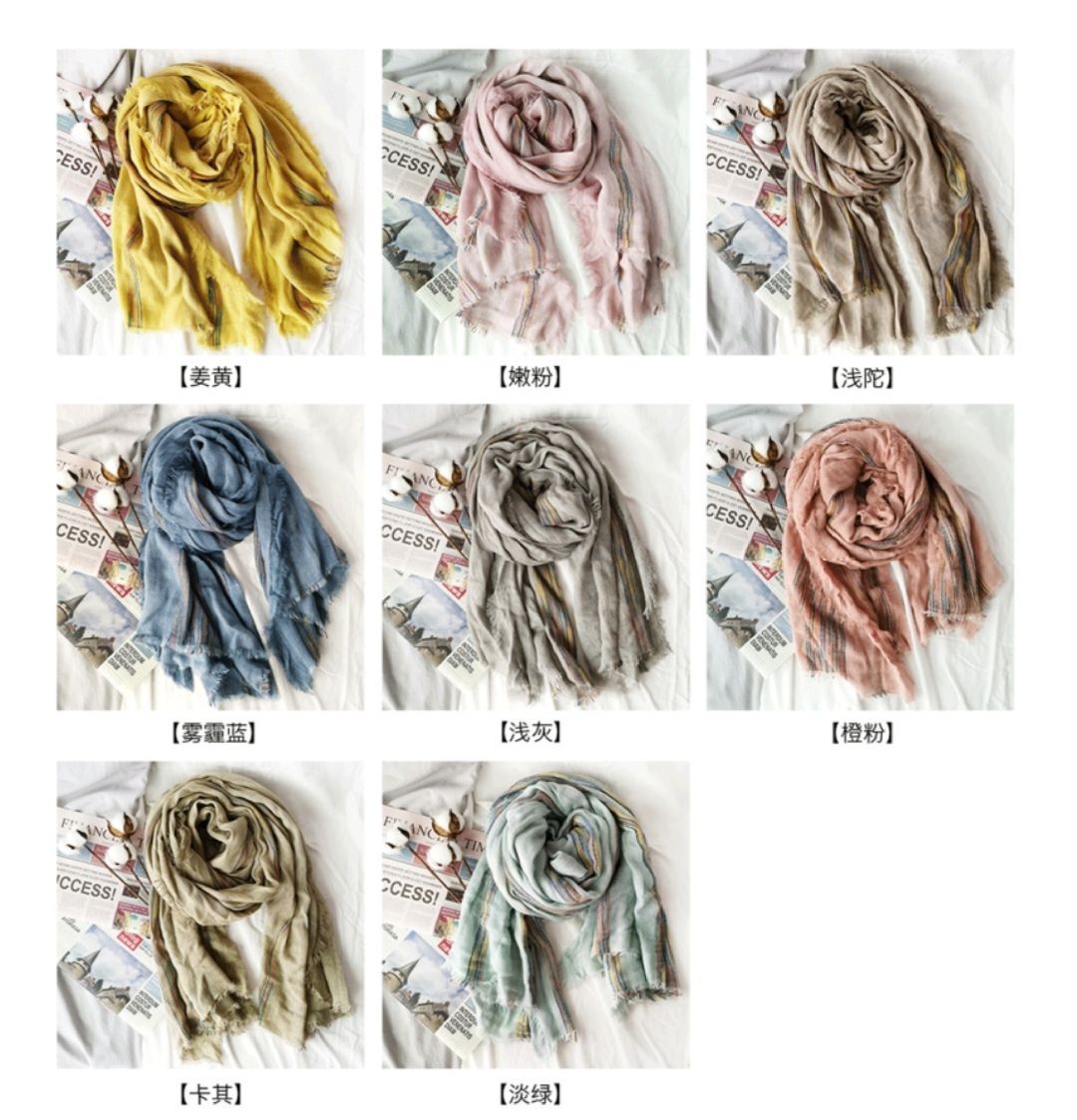 Japanese Literary Style Cotton And Linen Scarf Spring And Autumn Double Colored Striped Fringe Scarf Easy To Wear Women's Shawls undefined