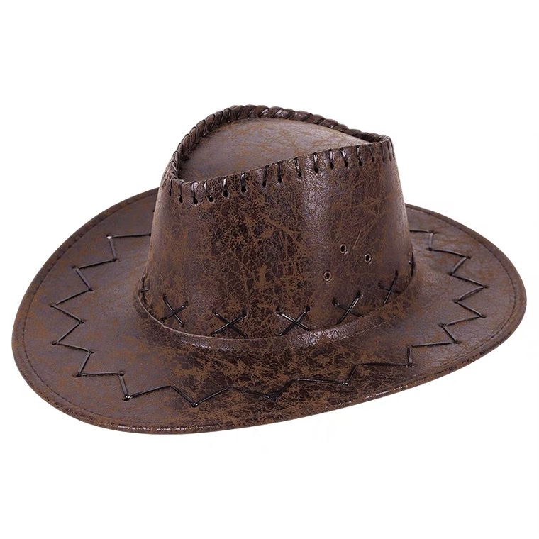 Imitation Vintage Crack Cowboy Hat, 3 Colors, Black, Coffee, Light Coffee full figure