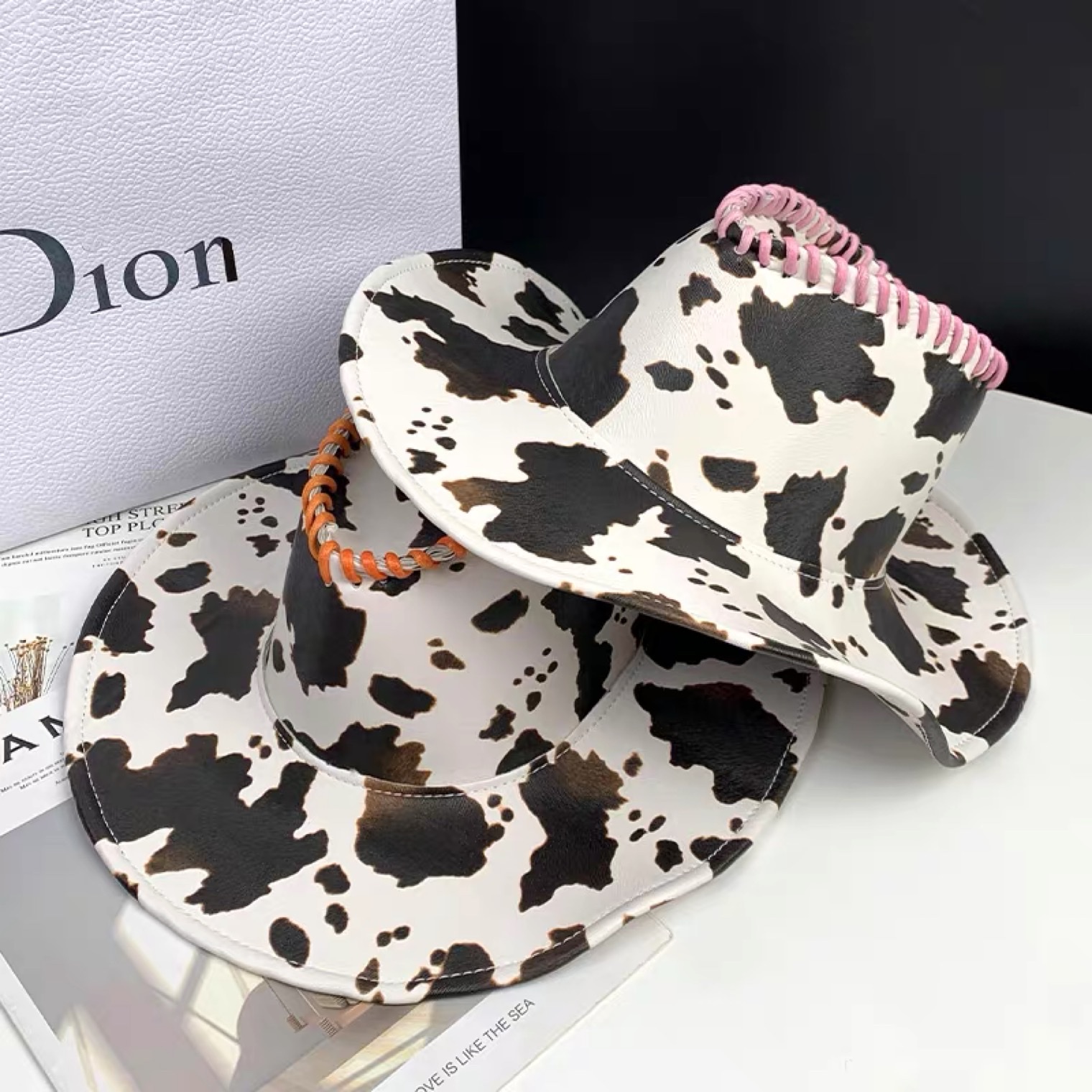 Internet Celebrity Milk Print Cowboy Hat, 4 Colors, Orange, Pink, Green, Yellow full figure