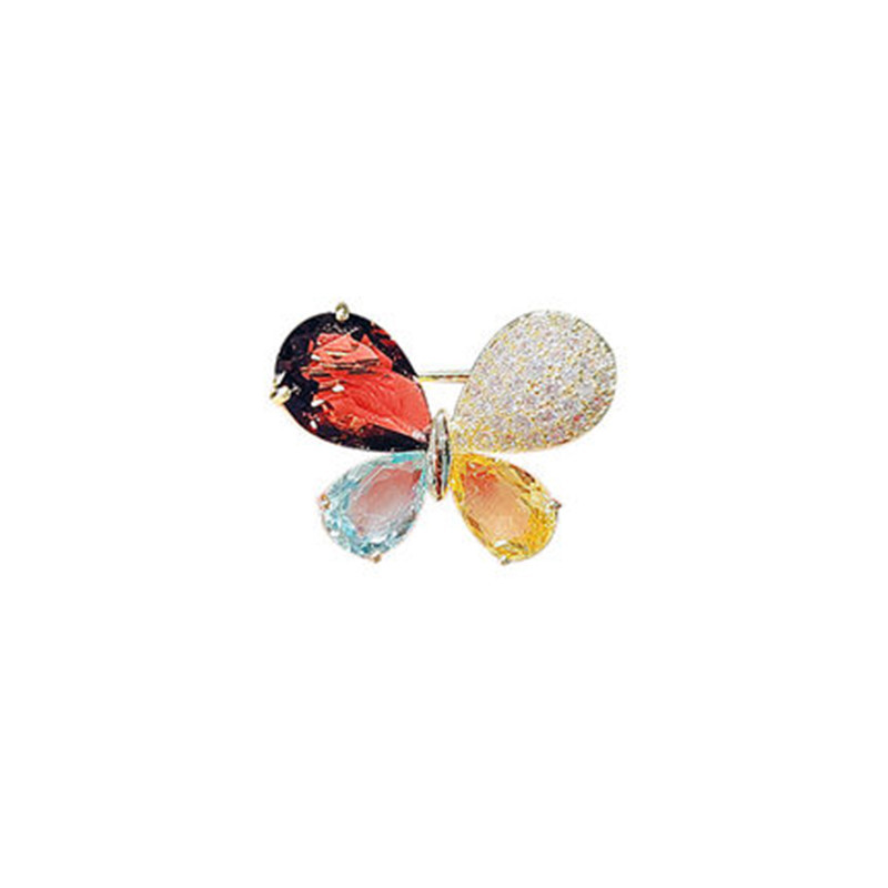Zircon colored butterfly brooch, Japanese-style imitation crystal trendy personality pin, collar pin, anti-exposure clasp, cardigan and suit accessory Item Picture