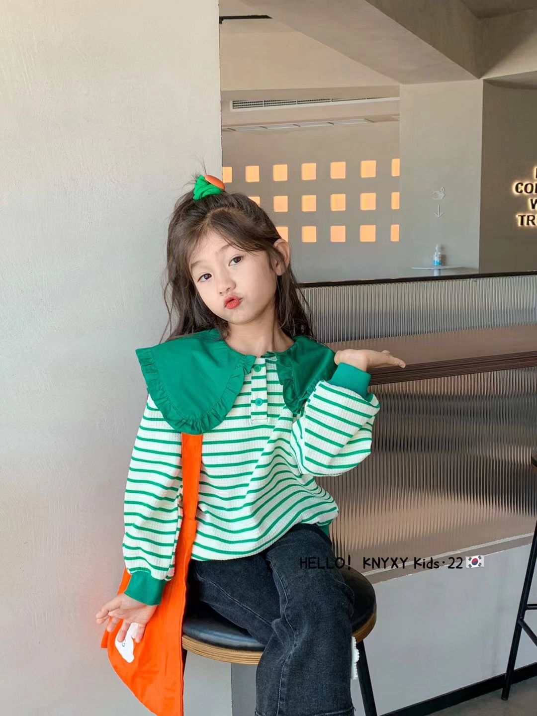 Children's T-shirt, short-sleeved summer dress, children's lace collar, striped T-shirt, big kids' top Specification image
