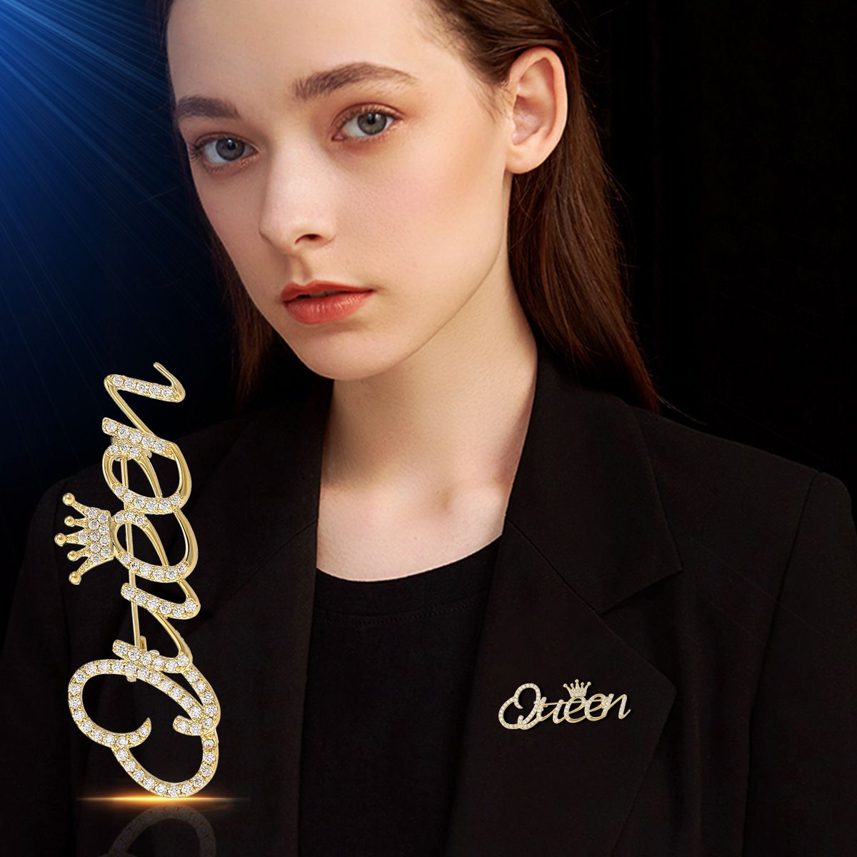 Versatile and simple chanel-style Queen letter brooch, high-end crown brooch, personalized anti-exposure pin manufacturer wholesale Item Picture