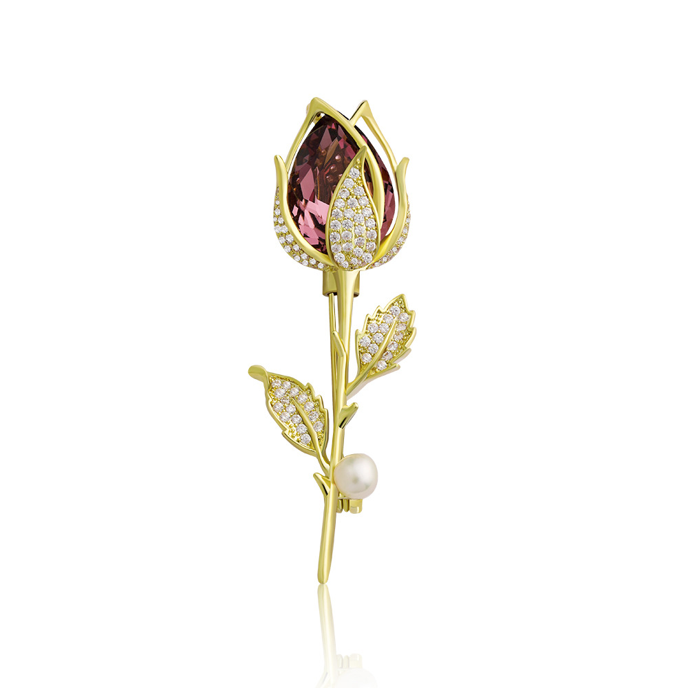 Wholesale of new fashionable and high-end crystal rose brooches, micro-inlaid zircon luxury pins, suits, clothing and accessories detail image 5