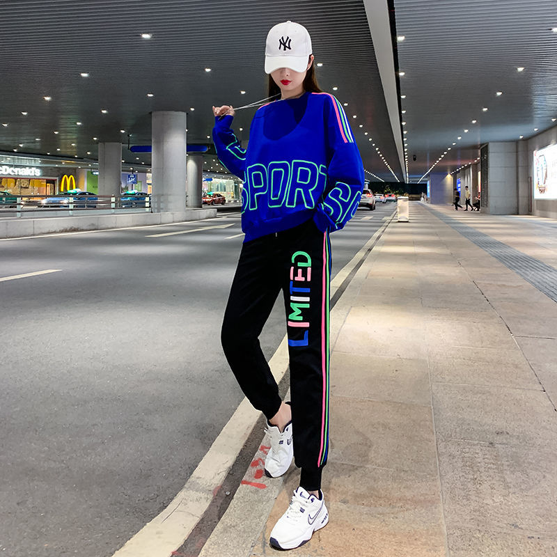 The 2022 autumn new casual sportswear set, loose hoodie and long pants for women, street dance, jazz dance and hip-hop cool two-piece set