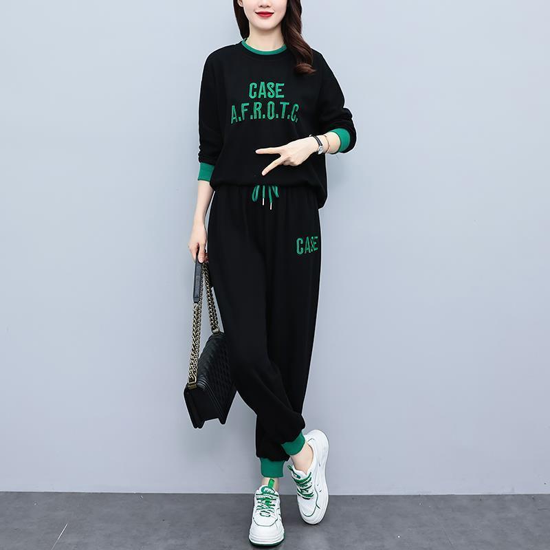 2022年秋季新款休闲运动套装女秋季刺绣拼接卫衣卫裤时尚两件套装详情图2