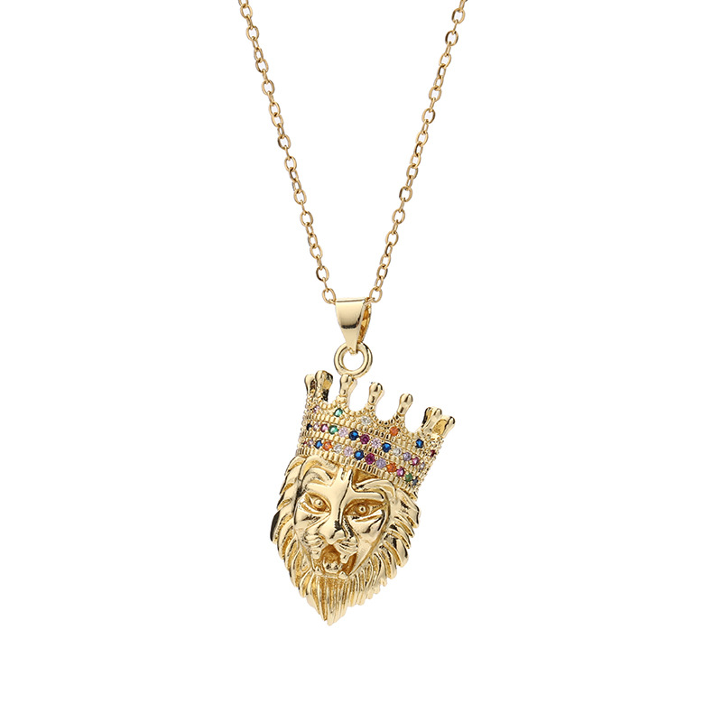 European and American fashion hip-hop retro trend micro-inlaid zircon lion head necklace pendant, unisex rock detail image 5