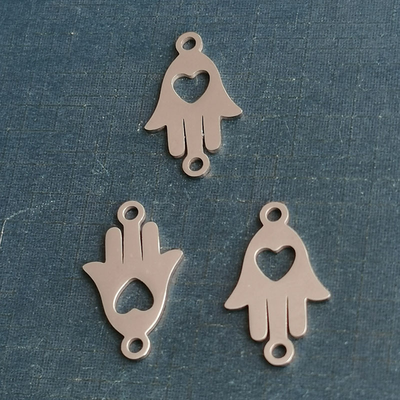 欧美跨境热销双孔爱心佛手钛钢连接diy配件几何饰品 