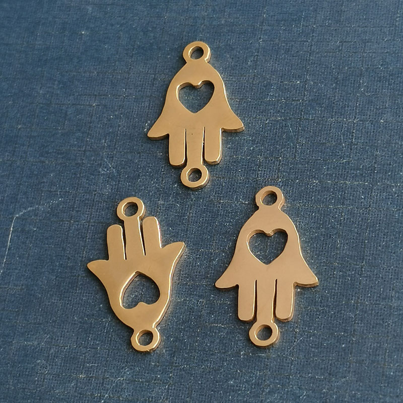 欧美跨境热销双孔爱心佛手钛钢连接diy配件几何饰品 详情图4