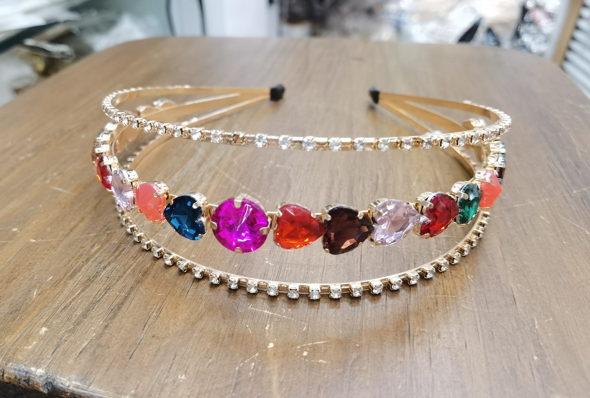 Mixed-color full diamond three-layer water diamond hairband for women, versatile for going out, crystal headband, wide-edge hairband, hair accessory wholesale, heart-shaped fashion Trend 18