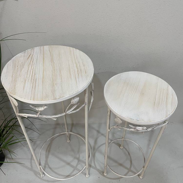 Two-piece set of European-style retro white wooden flower stand, indoor and outdoor living room flower stand, garden flower stand, green vine succulent plant flower stand, green vine stand, wedding flower stand, ironwork flower table, flower stand and storage stand details Picture