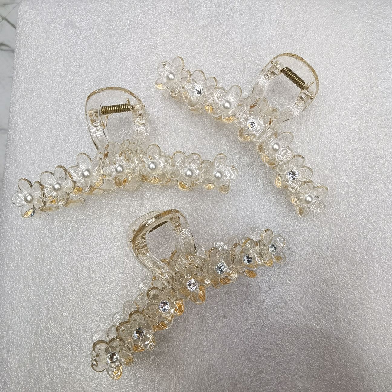 超大号水晶梅花镶钻珍珠抓夹发爪头饰品