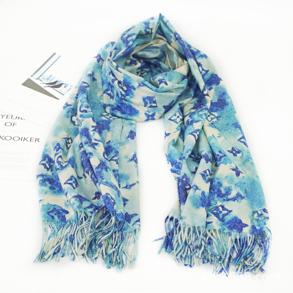 Autumn And Winter 2022 New Tie-Dyed Four-Leaf Clover Shawl Scarf Multi-Color Warm Leopard Print Fashion Scarf undefined