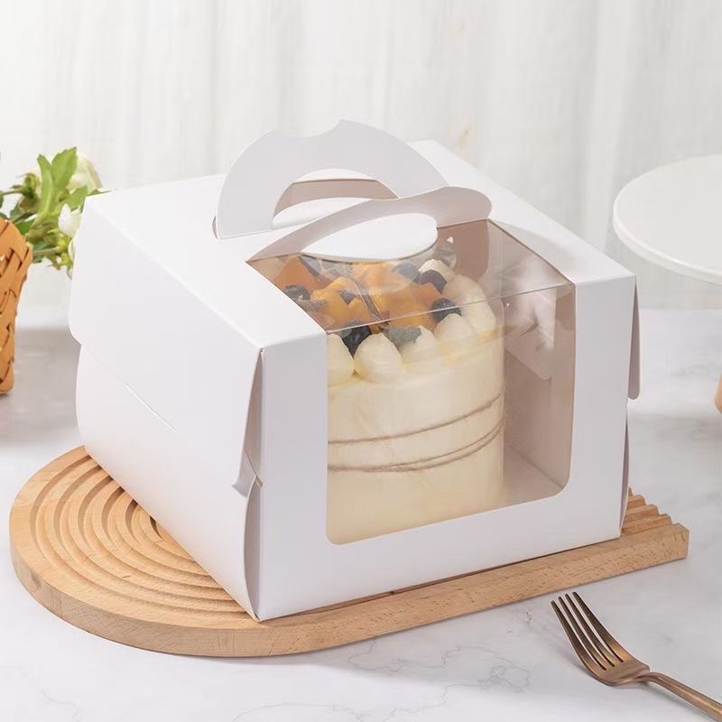 4寸6寸8寸生日蛋糕盒白色手提开窗透明ins韩版慕斯甜品烘焙西点盒详情图4