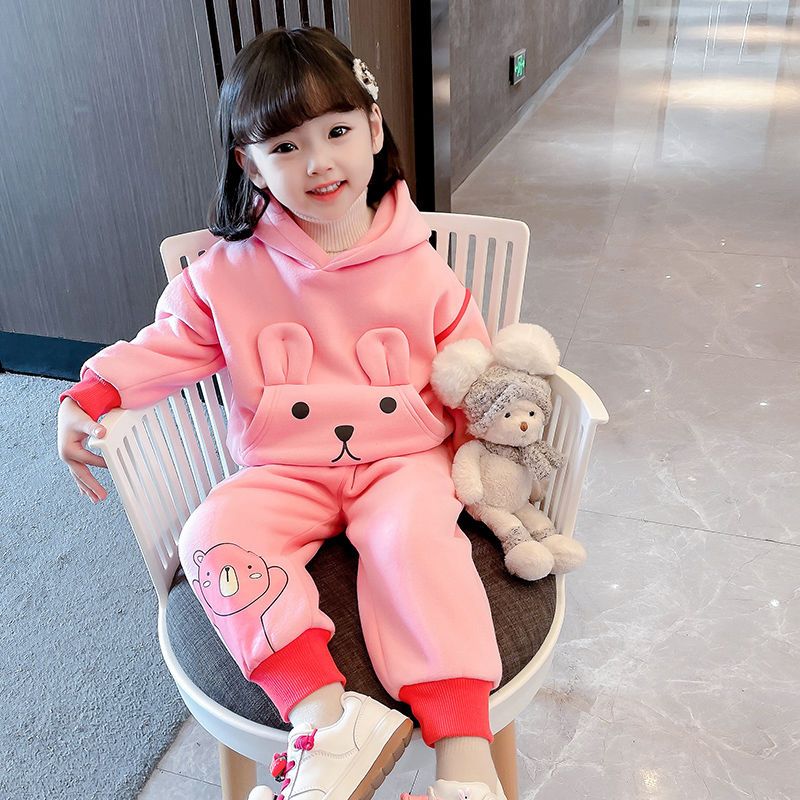 女童秋冬装2022年新款儿童韩版加绒运动外套中小童休闲束脚裤两件套
