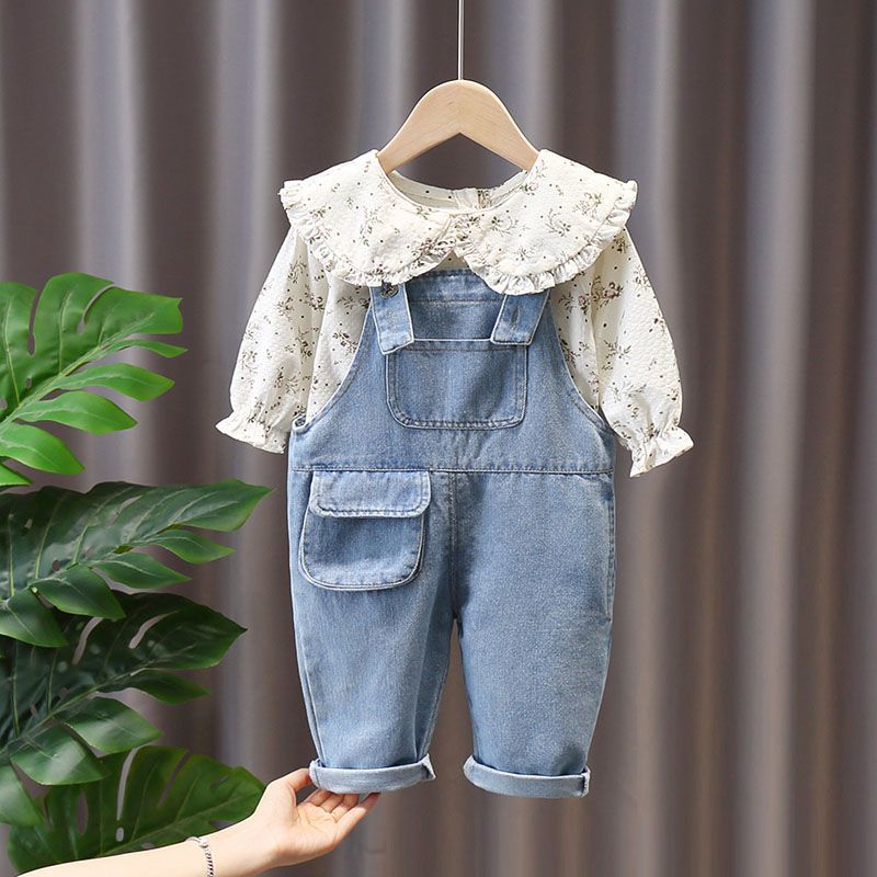 女童秋季套装两件套2022新款韩版超洋气儿童女宝宝牛仔背带裤春秋